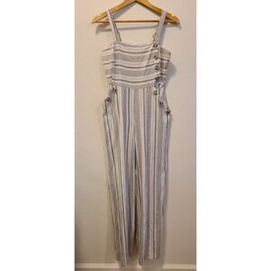 Rebellion Again Chambray and White Striped Romper Jumper Small Adjustable Straps